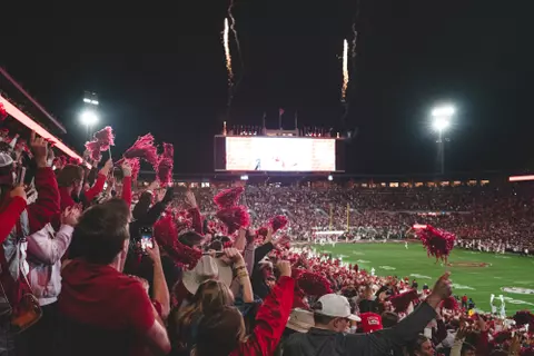 NORMAN, OK - November 23, 2024 - Fans during the game between the Alabama Crimson Tide and the Oklahoma Sooners at Gaylord Family - Oklahoma Memorial Stadium in Norman, OK. Photo By Channing Holloway/University of Oklahoma