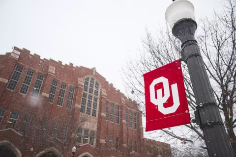 NORMAN, OK - January 09, 2025 - Snow falls at the University of Oklahoma in Norman, OK. Photo By Morgan Givens/University of Oklahoma