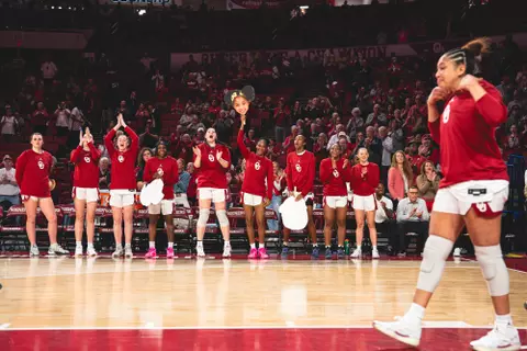 NORMAN, OK - March 02, 2025 - The Oklahoma Women's Basketball Team during the game between the Alabama Crimson Tide and the Oklahoma Sooners at Lloyd Noble Center in Norman, OK. Photo By Asia Purnell/University of Oklahoma