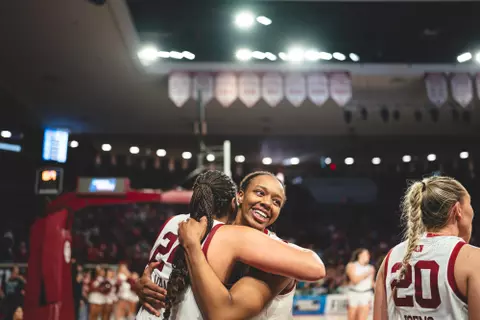 NORMAN, OK - MARCH 24, 2025 - Oklahoma Forward Liz Scott (#34) during the game between the Iowa Hawkeyes and the Oklahoma Sooners at Lloyd Noble Center in Norman, OK. Photo By Asia Purnell/University of Oklahoma