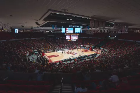 NORMAN, OK - March 24, 2025 - Wide shot of the Lloyd Noble Center during the NCAA Womenās Basketball Tournament Round of 32 game between the Iowa Hawkeyes and the Oklahoma Sooners at Lloyd Noble Center in Norman, OK. Photo By Morgan Givens/University of Oklahoma