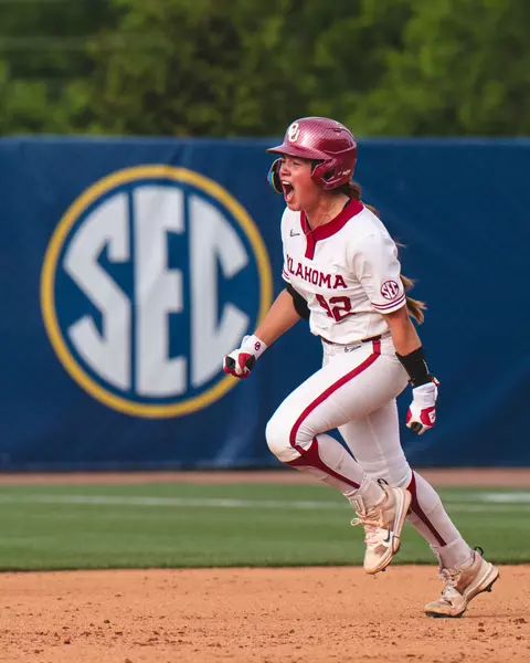 ATHENS, GA - May 09, 2025 - Oklahoma Infielder Gabbie Garcia (#42) during the SEC Softball Tournament Quarterfinal game between the Arkansas Razorbacks and the Oklahoma Sooners at Jack Turner Softball Stadium in Athens, GA. Photo By Morgan Givens/University of Oklahoma