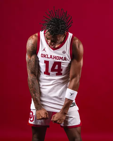 NORMAN, OK - September 19, 2024 - Oklahoma forward Jalon Moore (#14) during Oklahoma Sooners Men's Basketball media day in Norman, OK. Photo By Brendall Vargas/University of Oklahoma