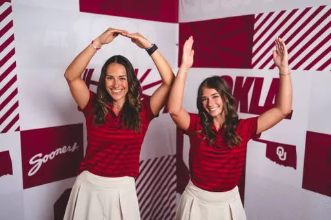 NORMAN, OK - August 21, 2024 - MaKayla Tyrrell and Isabelle Schlick during Oklahoma Sooners Women's Golf media day in Norman, OK. Photo By Morgan Givens/University of Oklahoma