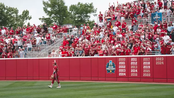 Abby Dayton pointing at the crowd during NCAA Super Regionals