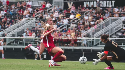 OU soccer's Brenlin Mullaney pursues a ball in the attacking third of the field at Vanderbilt.