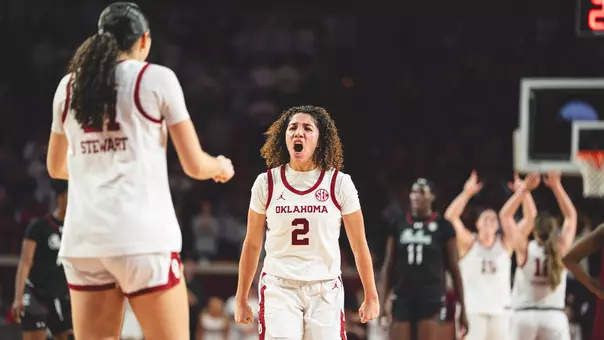 Aaliyah Chavez celebrates during the win against South Carolina