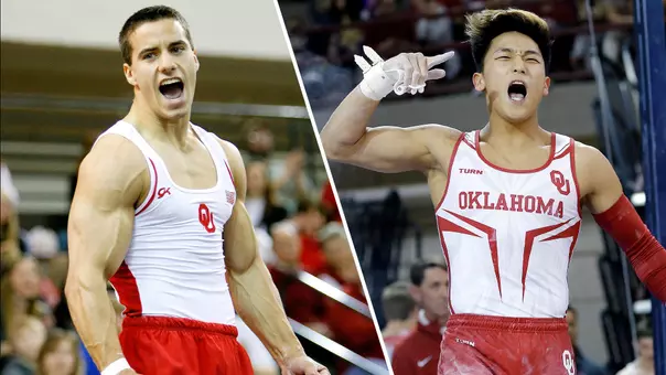 Celebration photos of Jake Dalton and Yul Moldauer, part of the CGA Hall of Fame Class of 2026