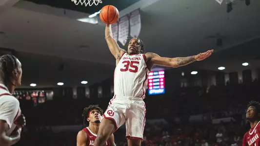 NORMAN, OK - January 17, 2026 - Oklahoma forward Derrion Reid (#35) during the game between the Alabama Crimson Tide and the Oklahoma Sooners at Lloyd Noble Center in Norman, OK. Photo By Morgan Givens/University of Oklahoma