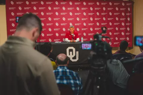 Men's Basketball meets with local media at the Lloyd Noble Center.