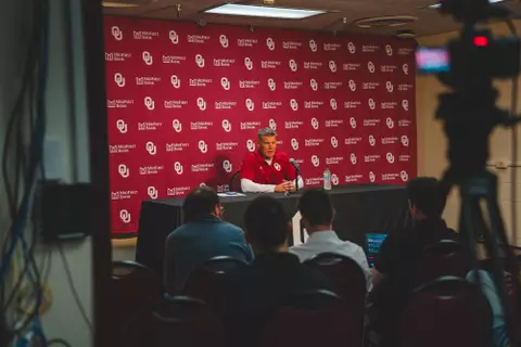 Men's Basketball meets with local media at the Lloyd Noble Center.