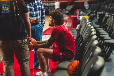 Men's Basketball meets with local media at the Lloyd Noble Center.