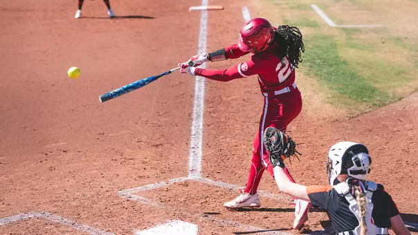 Kai Minor swinging at a pitch in the win against Idaho State