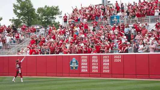 Abby Dayton pointing at the OU crowd