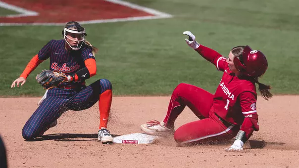 Kendall Wells sliding into second base during the win against Auburn
