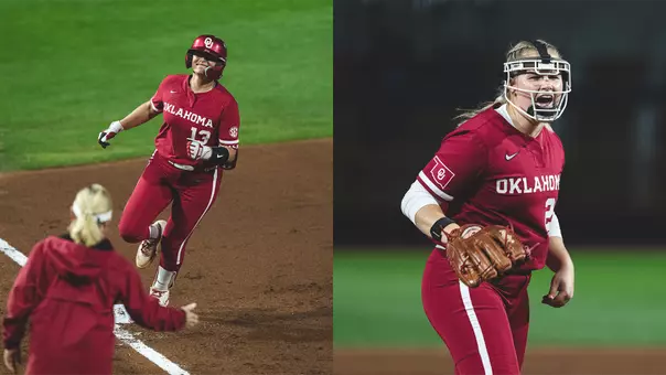 Audrey Lowry and Isabela Emerling during the game three win against Ole Miss