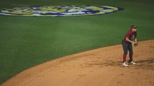 Picture of Gabbie Garcia at shortstop during batting practice