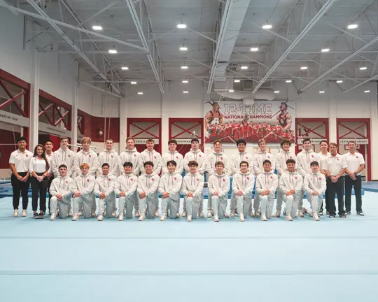 NORMAN, OK - October 01, 2025 - Oklahoma Menās Gymnastics Team Photo during Oklahoma Sooners Men's Gymnastics media day in Norman, OK. Photo By Morgan Givens/University of Oklahoma
