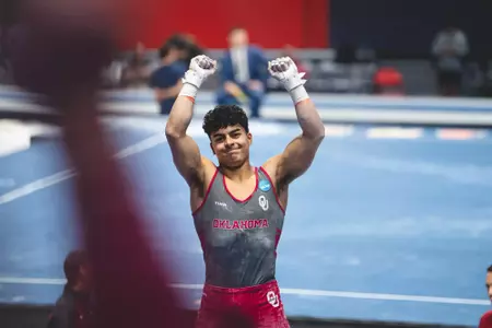CHAMPAIGN, IL - April 17, 2026 - Brandon Zepeda-Orth during the 2026 NCAA Men’s Gymnastics National Qualifier meet at State Farm Center in Champaign, IL. Photo By Morgan Givens/University of Oklahoma