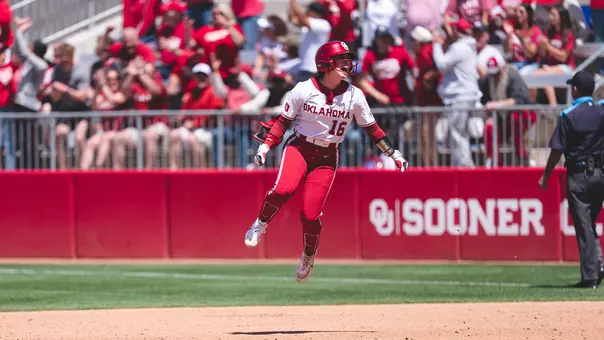 Abby Dayton celebrates a two-run home run in the 11-1 win against No. 6 Arkansas