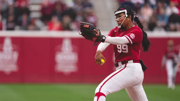 Miali Guachino throwing a pitch during the win against Arkansas-Pine Bluff