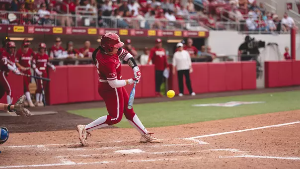 Lexi McDaniel homers to right field in the win against Kentucky April 3