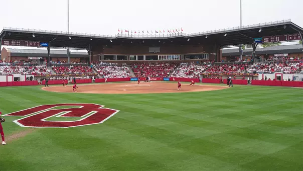 Wide shot of Love's Field from the outfield during a game against Georgia in 2026
