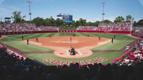Wide shot of Love's Field during Oklahoma Softball's super regional finale against Mississippi State