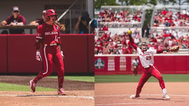 Picture of Abby Dayton celebrating after a walk and Sydney Berzon throwing a pitch