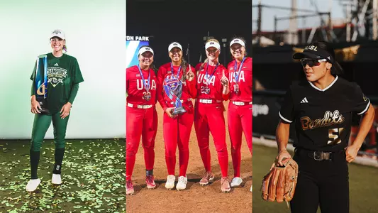 Picture of Jayda Coleman with the AUSL trophy, Alyssa Brito, Tiare Jennings, Kelly Maxwell and Jayda Coleman with the International Cup trophy and Ailana Agbayani playing in the AUSL All-Star Cup