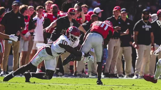 Linebacker Kip Lewis makes a tackle in Oklahoma football's game at No. 2 Georgia on Saturday, Sept. 26 at Sanford Stadium in Athens, Ga.