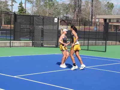 Lisa Noderer and Mahitha clinched the doubles point for the Golden Eagles at No. 2