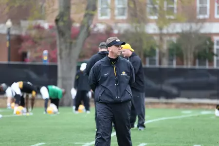 Todd Monken oversees spring practice last week.