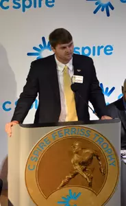 James McMahon accepts the C Spire Ferriss Trophy last month.