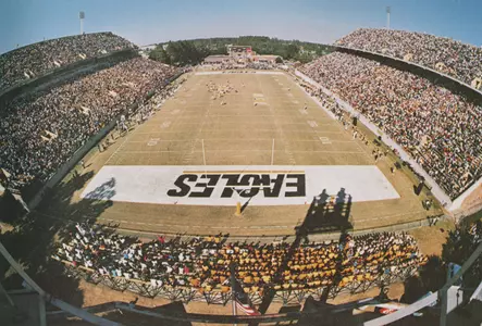 Photos from past football events. (M.M. Roberts Stadium aerial shot in 1987)