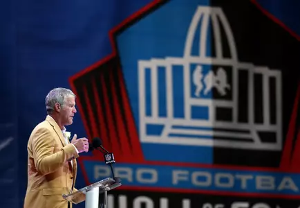 Former Green Bay Packers quarterback Brett Favre gives his acceptance speech during the 2016 NFL Hall of Fame enshrinement at Tom Benson Hall of Fame Stadium. Credit: Aaron Doster-USA TODAY Sports