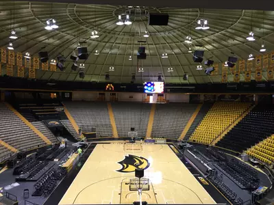 Installation of new video boards and scoreboards at Reed Green Coliseum, Dec. 17-21, 2017.