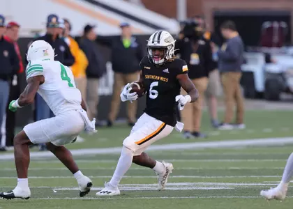 Southern Miss Golden Eagles running back Dajon Richard (6) runs in a game against North Texas Mean Green. Saturday, Nov. 6, 2021 (Photo by Joe Harper/BigGold Photography)