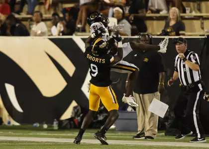 Southern Miss Golden Eagles defensive back Malik Shorts (9)breakes up a pass against Grambling State. Saturday, Sept. 11, 2021  (Photo by Joe Harper/BigGold Photography)