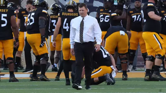 Southern Miss Golden Eagles head coach Will Hall in a game between the Southern Miss Golden Eagles and the Arkansas State Red Wolves. Saturday, October 15, 2022 (Photo by Joe Harper/BigGold Photinography)
