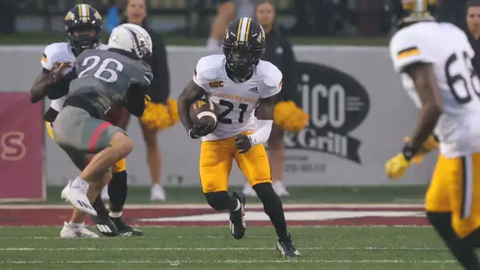 Southern Miss Golden Eagles safety Jay Stanley (21) retuns a punt in a game between the Southern Miss Golden Eagles and the Louisiana Monroe Warhawks.
Saturday, November 26, 2022. (Joe Harper/bgnphoto.com)