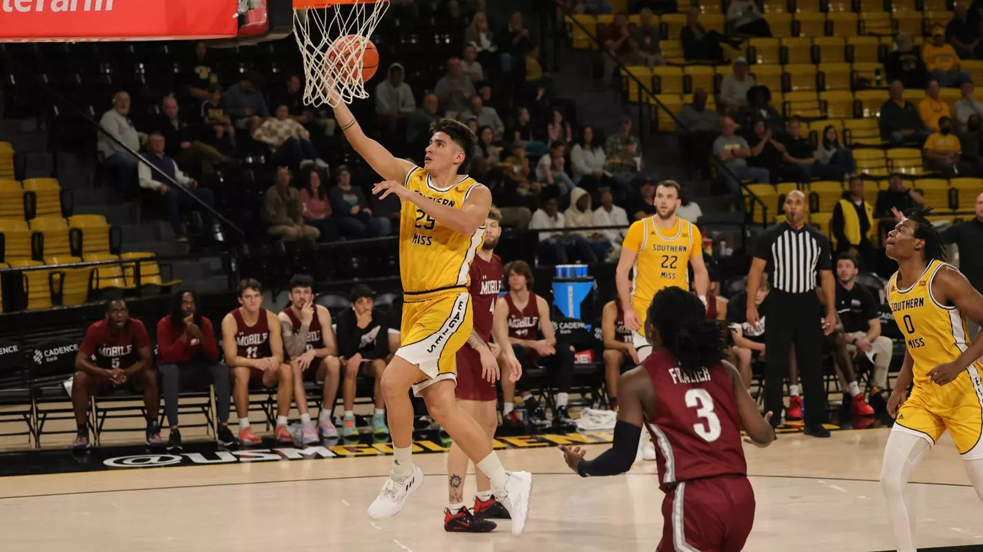 Men's Basketball action in a game between the Southern Miss Golden Eagles and the Mobile Rams. November 27, 2022 (Joe Harper/bgnphoto.com)
