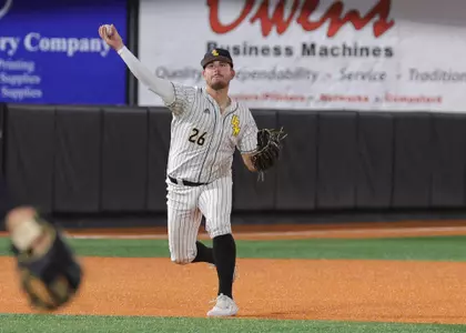 Southern Miss. infielder Danny Lynch (26) throws the runner out at first in a game against Tulane . Wednesday March 09, 2022  (Photo by Joe Harper/BigGold Photography)