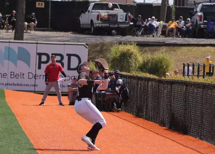 Southern Miss. first baseman Christopher Sargent (41) makes a catch in foul territory in a game against FAU. Sunday March 20, 2022  (Photo by Joe Harper/BigGold Photography)