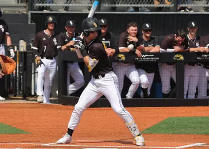 Southern Miss. infielder Dustin Dickerson (10) is hit by a pitch in a game against FAU. Sunday March 20, 2022  (Photo by Joe Harper/BigGold Photography)