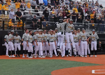 Team Celebration after a home run in a game against UNO. Wednesday April 20, 2022 (Photo by Joe Harper/BigGold Photography)