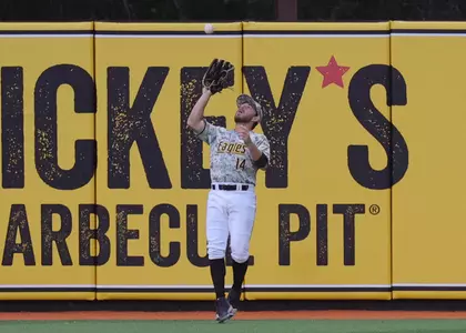 Southern Miss. outfielder Gabriel Montenegro (14) make a catch in the outfield in a game against UNO. Wednesday April 20, 2022  (Photo by Joe Harper/BigGold Photography)