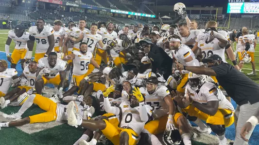 Team celebrates at Yulman Stadium in a game between the Southern Miss Golden Eagles and the Tulane. Saturday, September 24, 2022 (Photo by Joe Harper/BigGold Photinography)