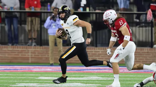 Southern Miss Golden Eagles quarterback Billy Wiles (8) scrambles in a game between Southern Miss Golden Eagles and South Alabama Jaguars in the NCAA Football Game. October 17, 2023
(Joe Harper/bgnphoto.com)
