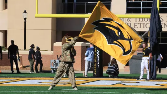 Seymour with the eagle flag in a game between Southern Miss Lady Golden Eagles and Louisiana Warhawks in the NCAA Football Game. November 04, 2023
(Joe Harper/bgnphoto.com)